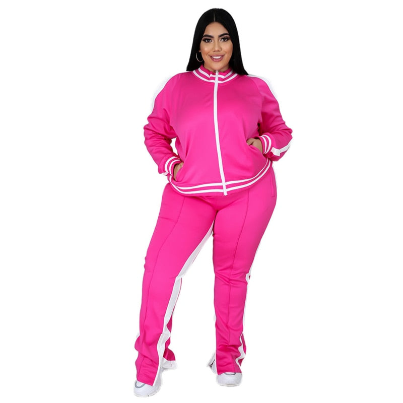 Women’s Contrast Trim Tracksuit Set – Zip-Up Jacket and Joggers for Casual Sporty Wear