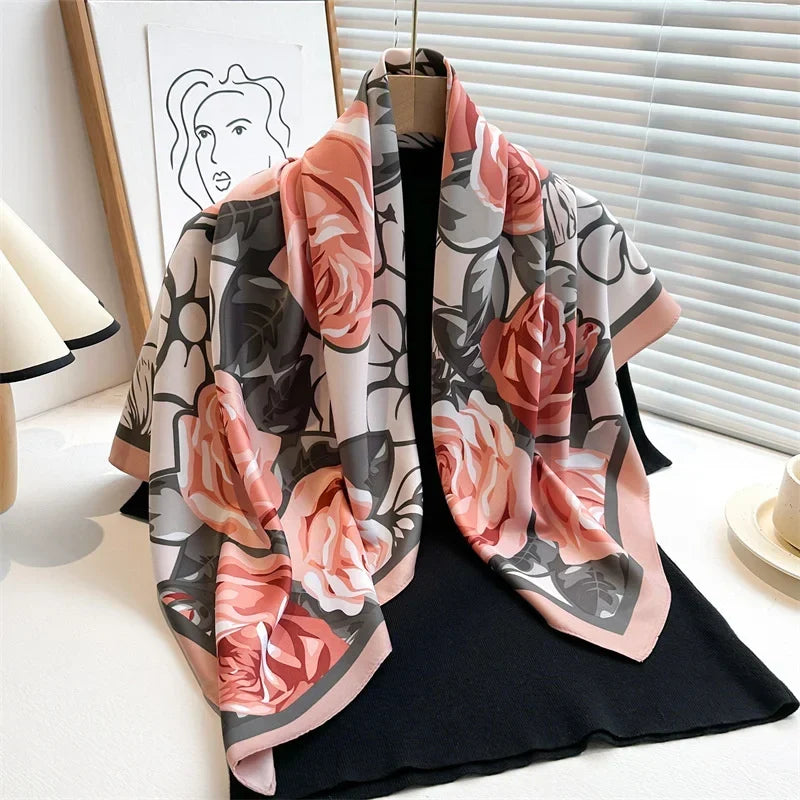 Women’s Satin-Feel Square Scarf – Lightweight Printed Head and Neck Wrap for Elegant All-Season Styling