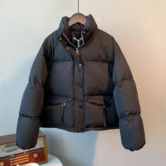 Women’s Relaxed Puffer Jacket – High-Neck Quilted Winter Layer for Everyday Cold-Weather Wear