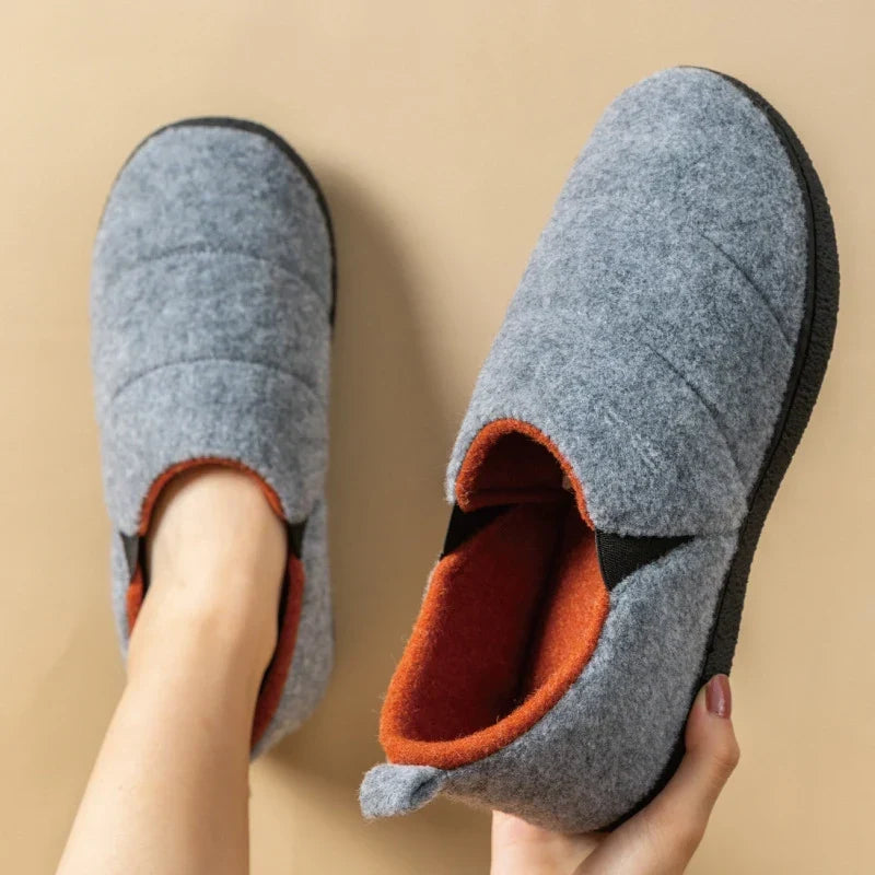 Men’s Warm-Lined Winter Slippers – Soft Cotton Non-Slip Closed-Toe Indoor House Shoes for Everyday Comfort