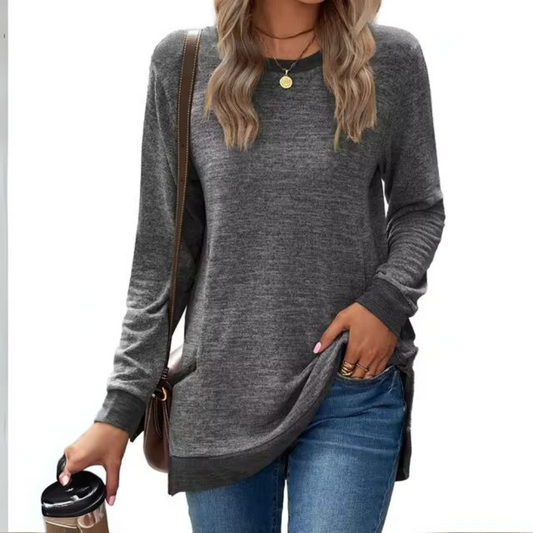 Women’s Longline Lightweight Sweatshirt – Relaxed Crew-Neck Pullover for Easy Everyday Layering