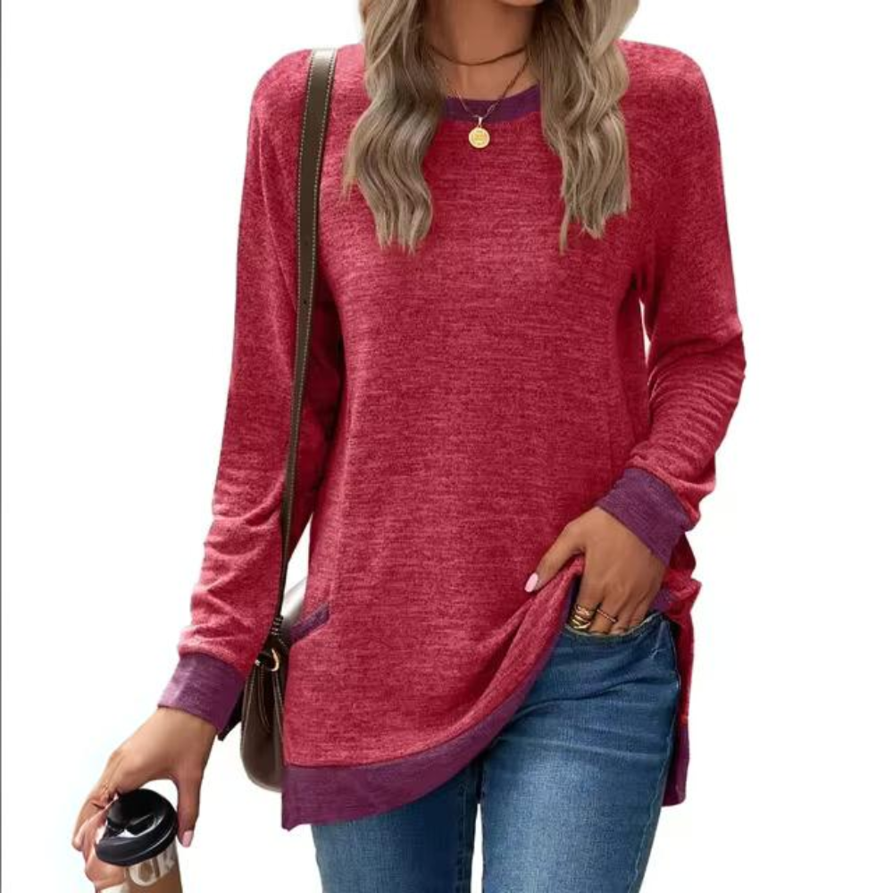 Women’s Longline Lightweight Sweatshirt – Relaxed Crew-Neck Pullover for Easy Everyday Layering