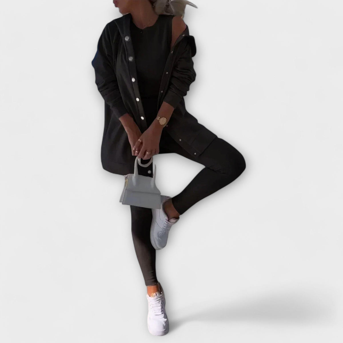 Women’s Three-Piece Cardigan Set – Longline Layer with Top and Leggings for Spring and Autumn