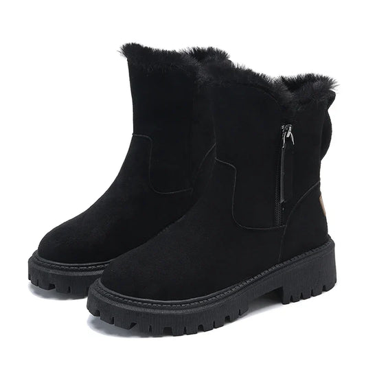 Women’s Suede Snow Boots – Warm Platform Winter Boots with Plush Lining and Gripped Sole
