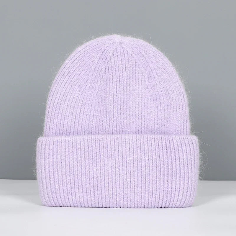 Women’s Soft Knit Beanie – Cashmere Rabbit-Fur Blend Winter Hat for Autumn and Winter Wear