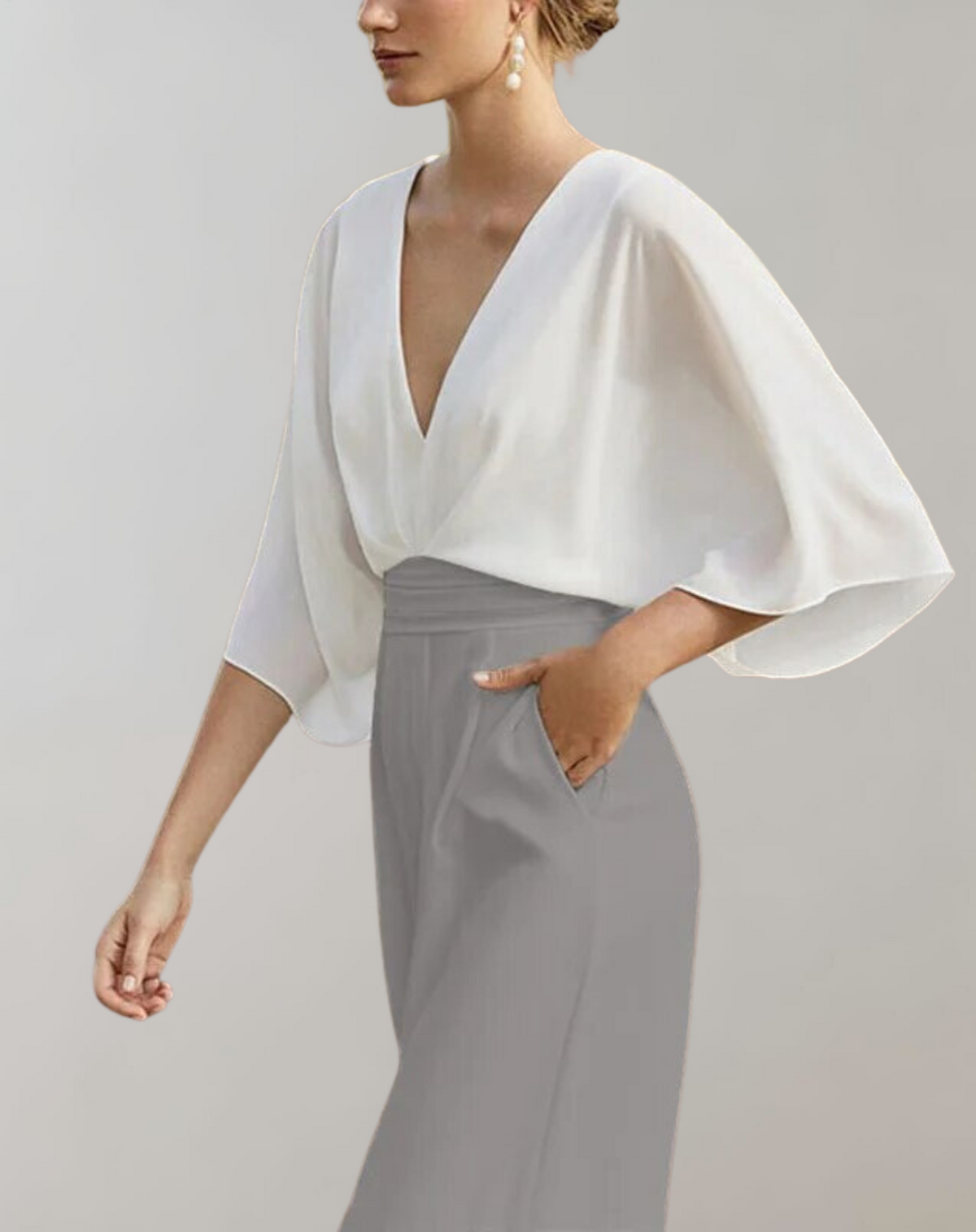 Women’s V-Neck Wide-Leg Jumpsuit – Flowing Occasion Style for Weddings and Summer Events