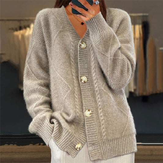 Women’s Button-Front Cable Knit Cardigan – Soft Layer for Cool-Weather Everyday Wear