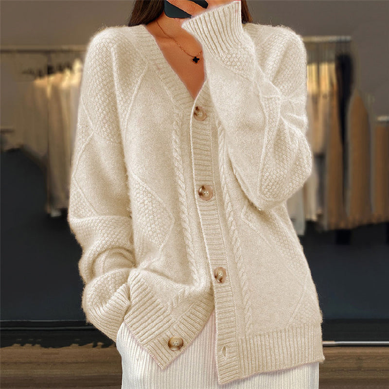 Women’s Button-Front Cable Knit Cardigan – Soft Layer for Cool-Weather Everyday Wear