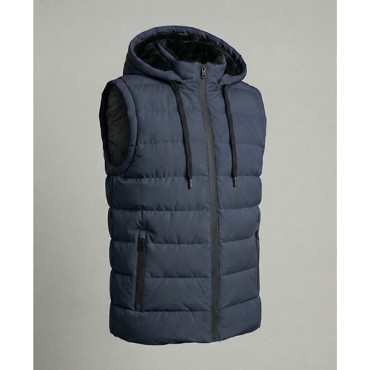 Men’s Quilted Hooded Puffer Vest – Fleece-Lined Bodywarmer with Zip Pockets for Cold-Weather Layering