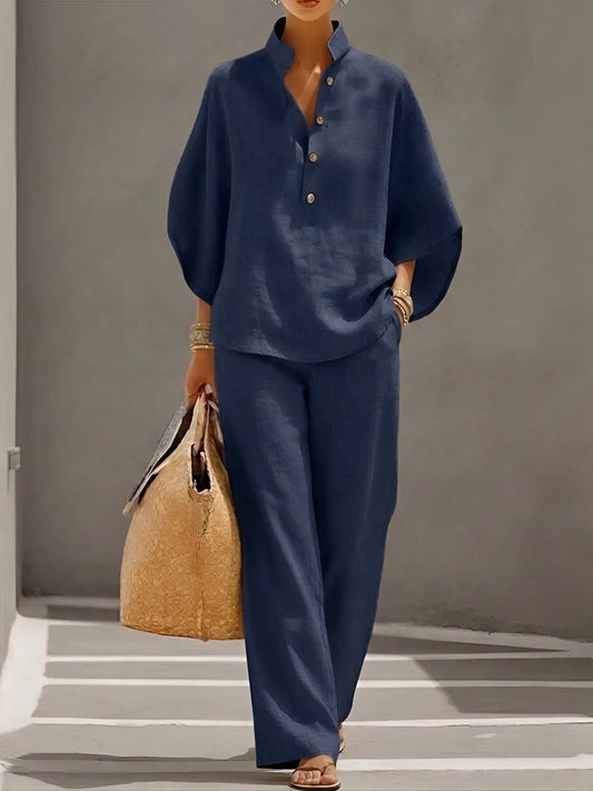 Women’s Lightweight Wide Leg Trouser Set – Breathable Relaxed Summer Travel Co-Ord