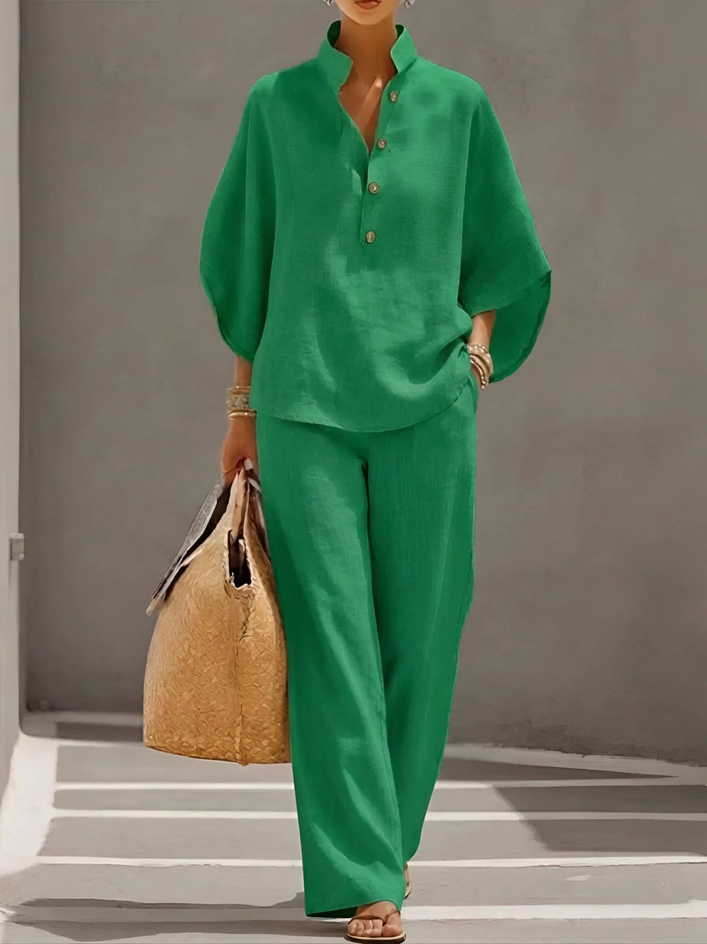 Women’s Lightweight Wide Leg Trouser Set – Breathable Relaxed Summer Travel Co-Ord