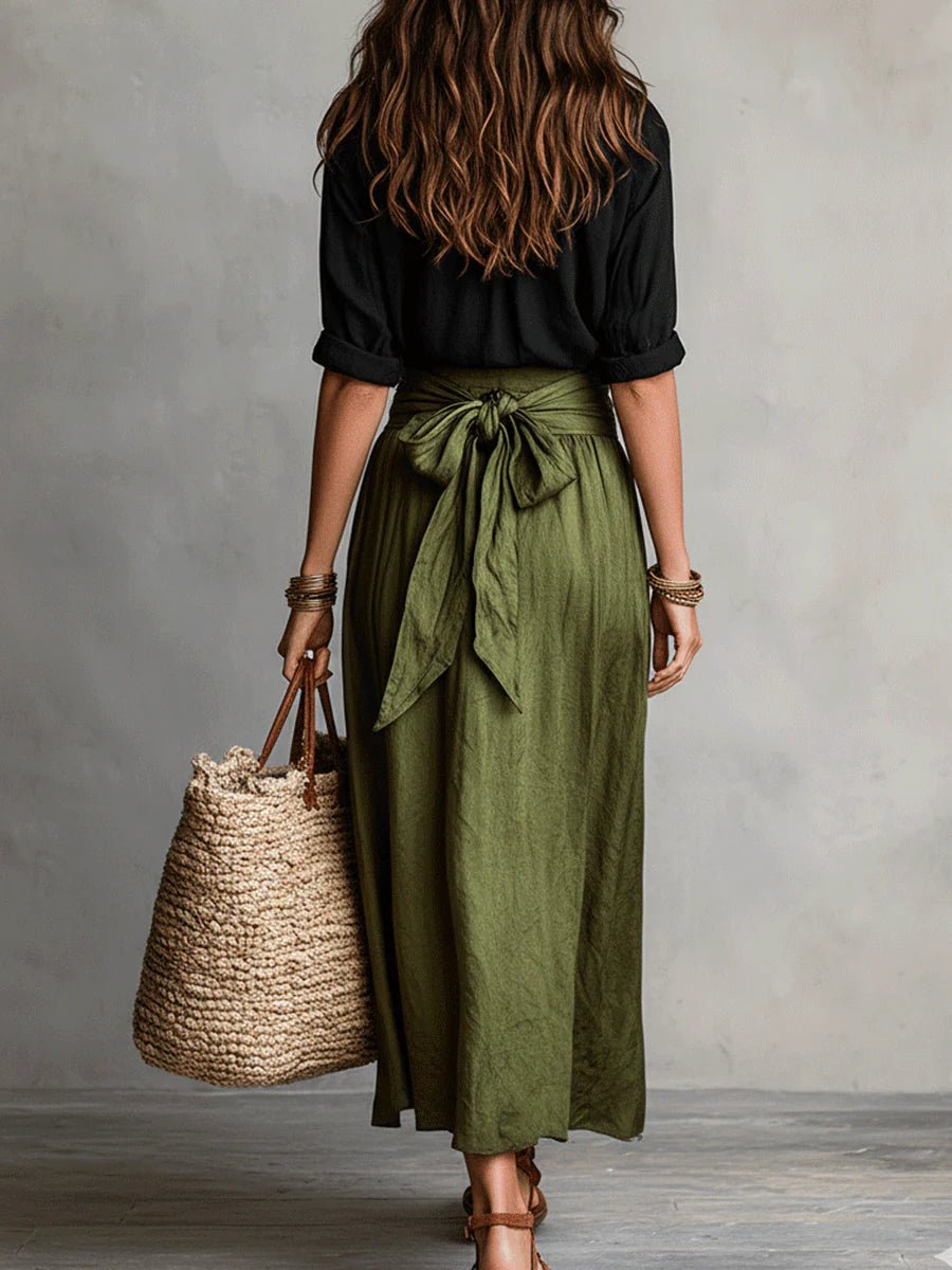 Women’s High-Waisted Midi Skirt Set – Button-Front Blouse Co-Ord for Summer City Wear
