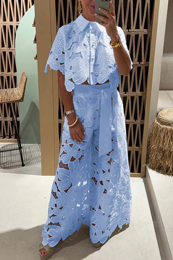 Women’s Printed Wide Leg Trouser Set – Lightweight Two Piece Outfit for Summer Occasions