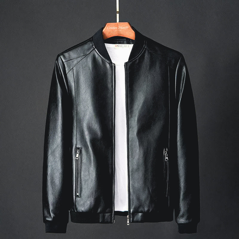Men’s PU Leather Bomber Jacket – Sleek Zip-Up Layer for Smart Casual Wear