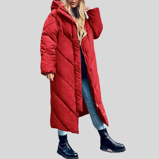 Women’s Maxi Puffer Coat – Oversized Hooded Layer for Full-Length Winter Coverage