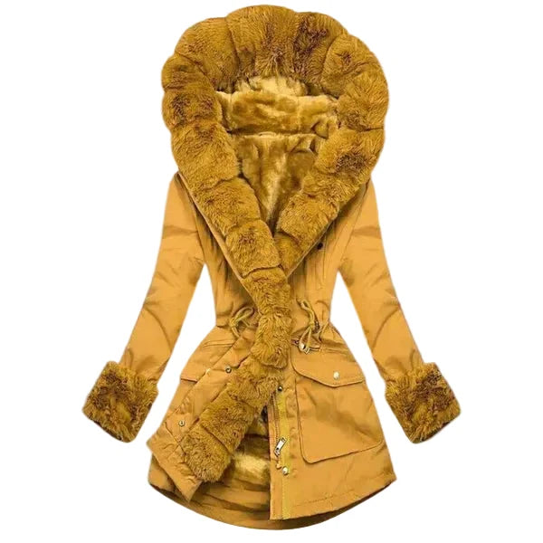 Women’s Plush-Lined Hooded Parka – Faux Fur Trimmed Coat for Winter Warmth