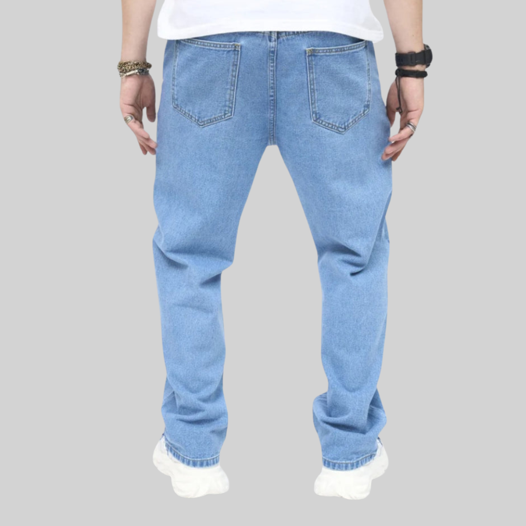 Men’s Butterfly-Embroidered Straight-Leg Jeans – Vintage Denim for Casual Streetwear