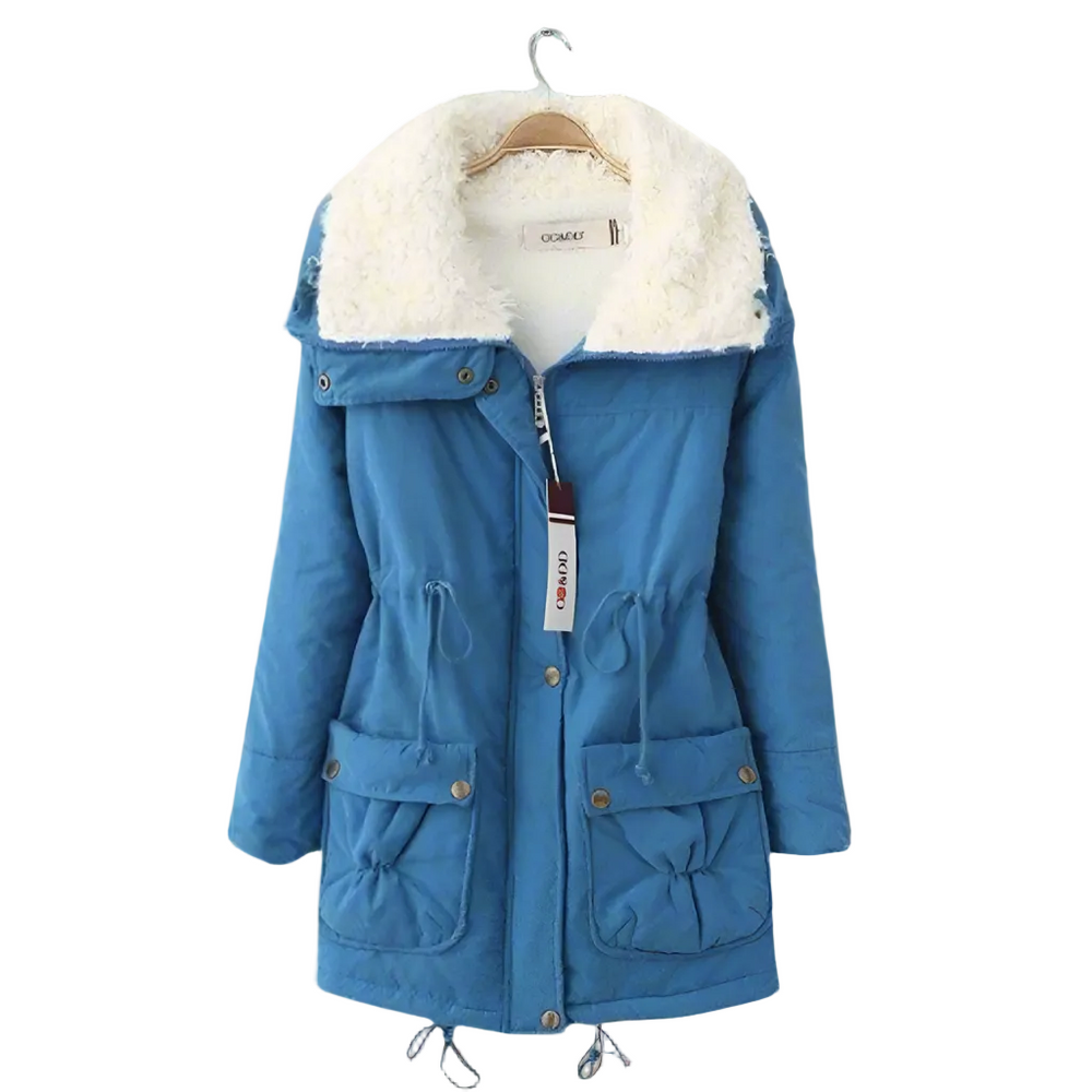 Women’s Sherpa-Lined Drawstring Parka – Mid-Length Cotton Winter Coat with Utility Pockets for Cosy Cold-Weather Layering