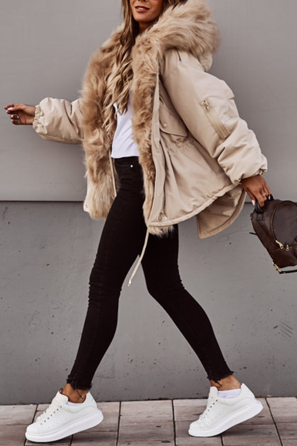Women’s Hooded Parka – Faux Fur Trim with Drawstring Waist