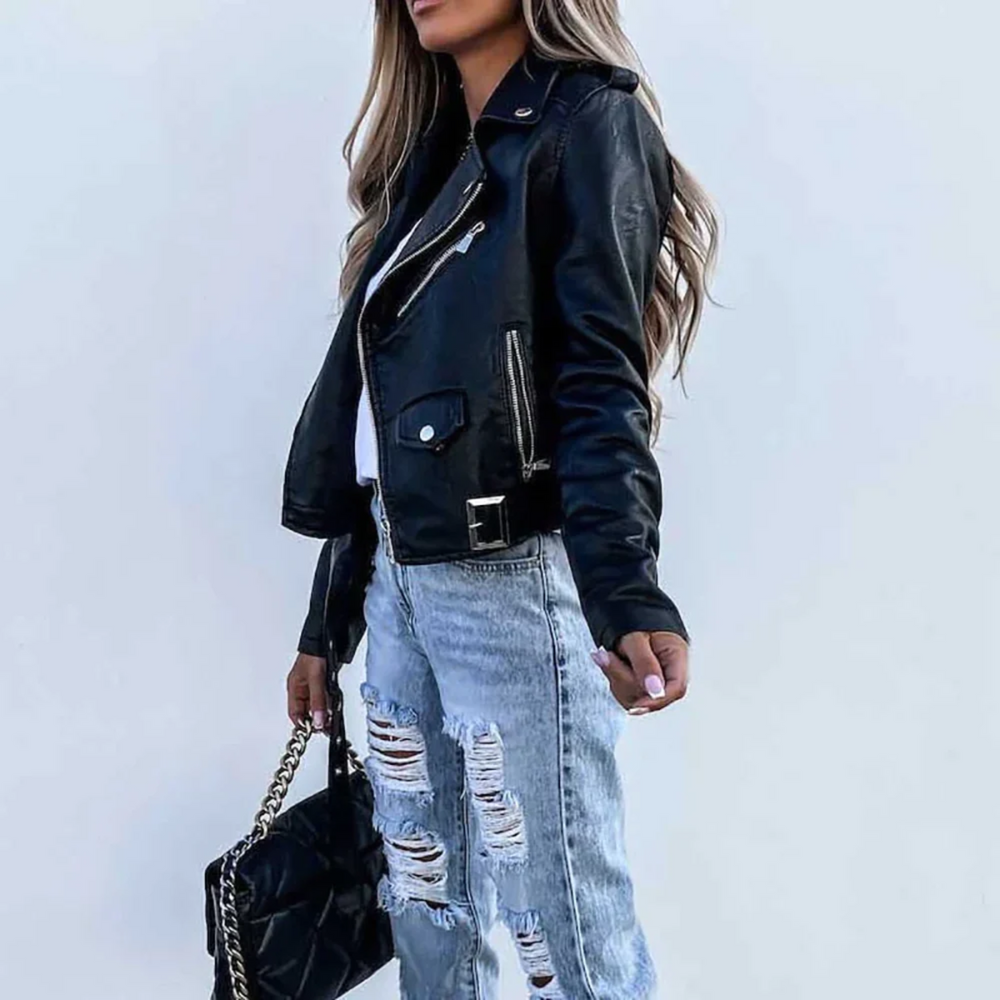 Women’s Biker Jacket – Quilted Detail with Diagonal Zip