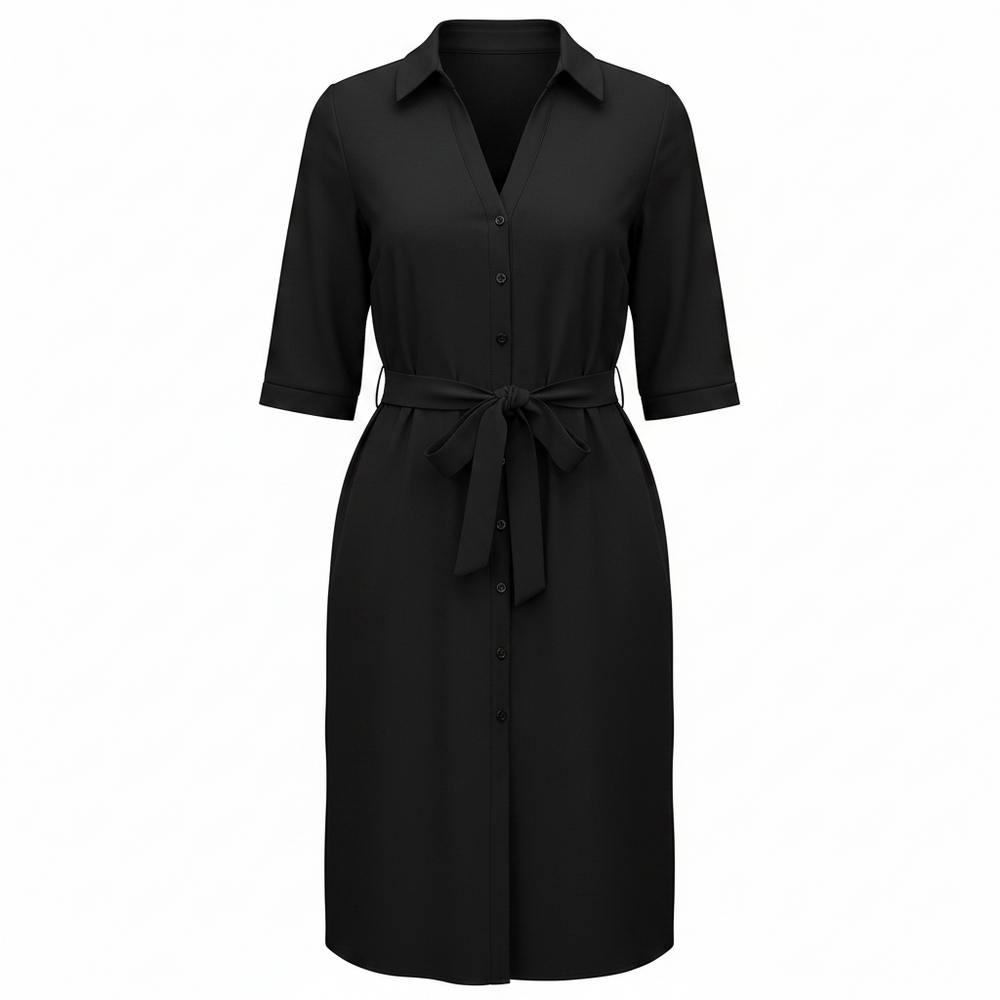 Women’s Belted Shirt Dress – Button-Front Spring Style for Smart Casual Occasions