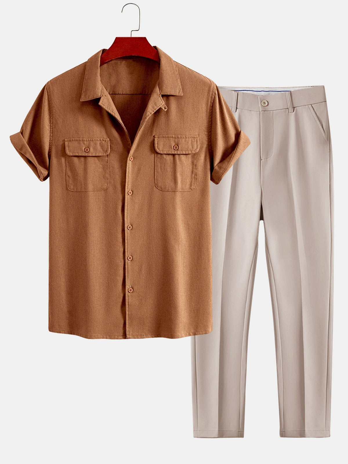 Men’s Relaxed Summer Shirt and Trousers Set – Cuban Collar Smart Casual Outfit