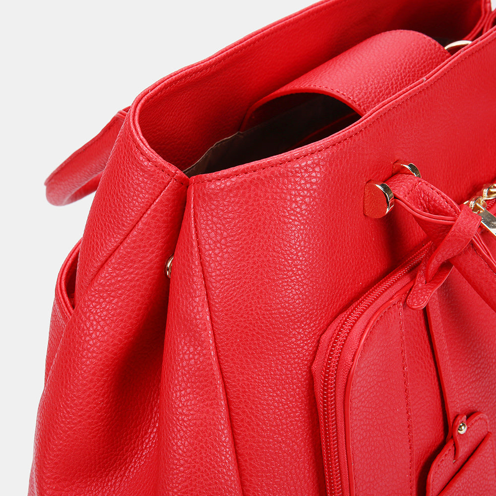Women’s Large Faux-Leather Handbag – Multi-Compartment Tote with Top Handles and Adjustable Shoulder Strap