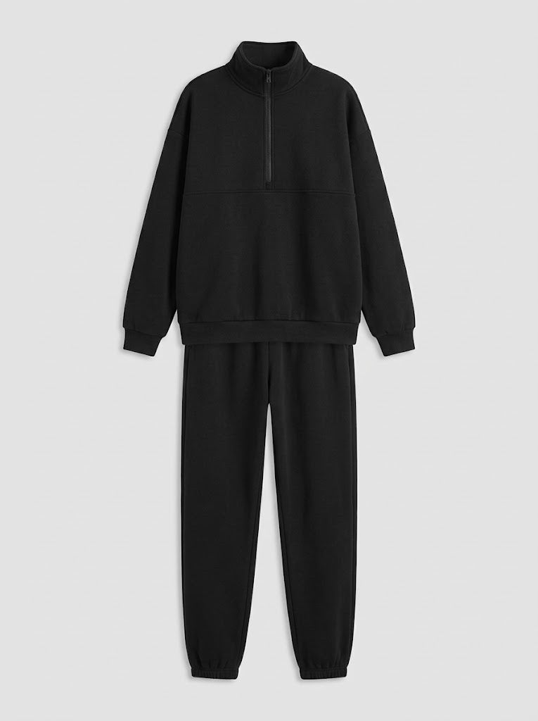 Women’s Half-Zip Sweatshirt Set – Oversized Pullover with Relaxed Joggers