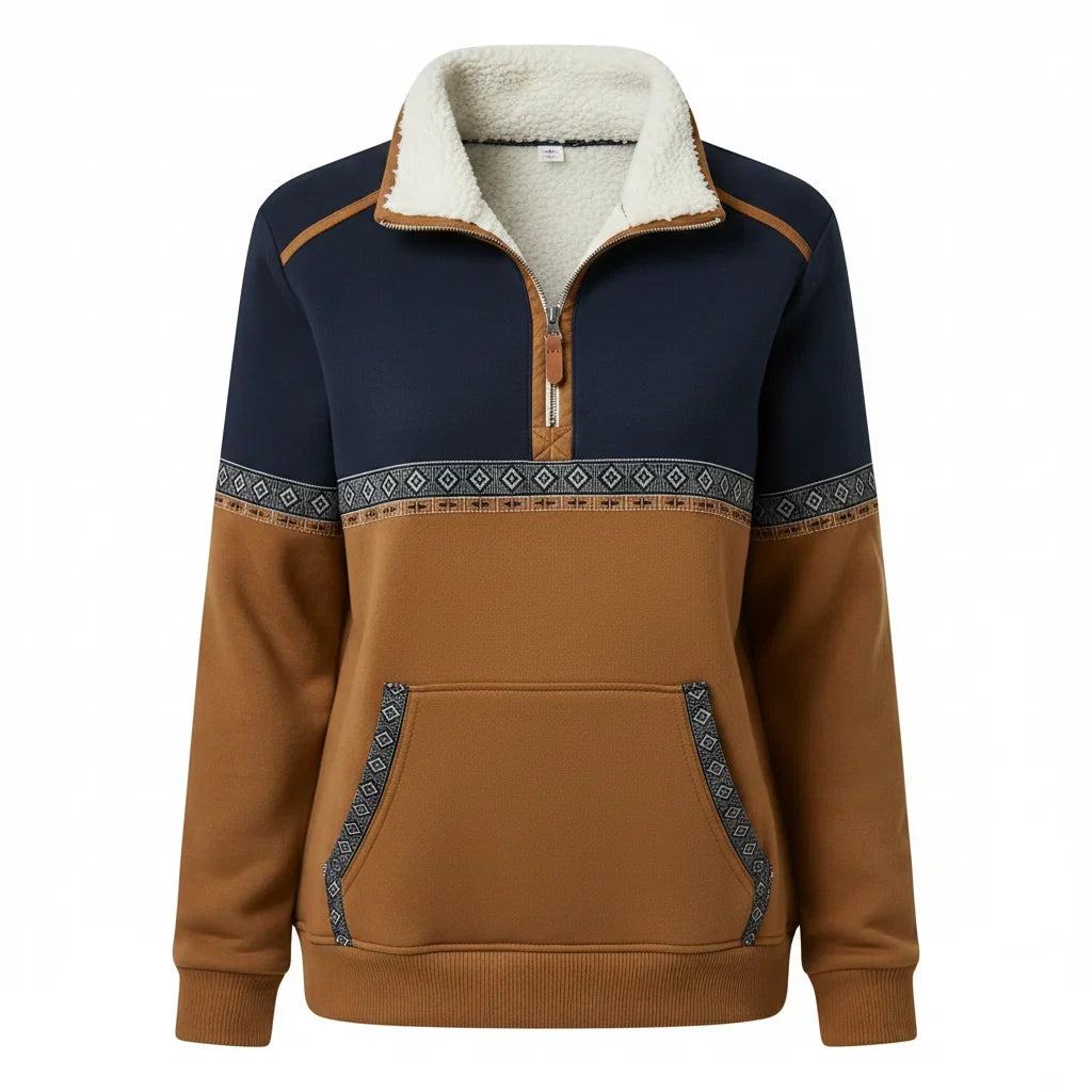 Women’s Sherpa Collar Sweatshirt – Printed Quarter-Zip Layer for Autumn and Winter Wear