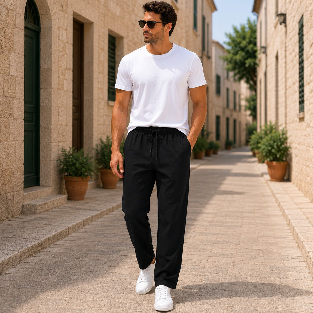 Men’s Lightweight Linen Drawstring Trousers – Relaxed Summer Pants for Everyday and Travel Wear