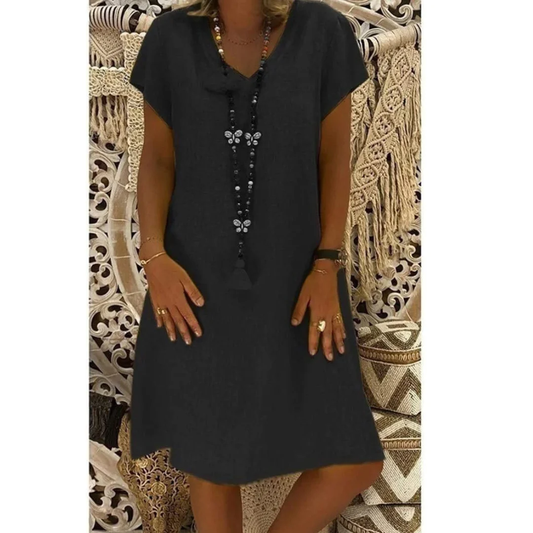 Women’s Relaxed V-Neck Midi Dress – Lightweight Summer Style for Holidays and Everyday Wear