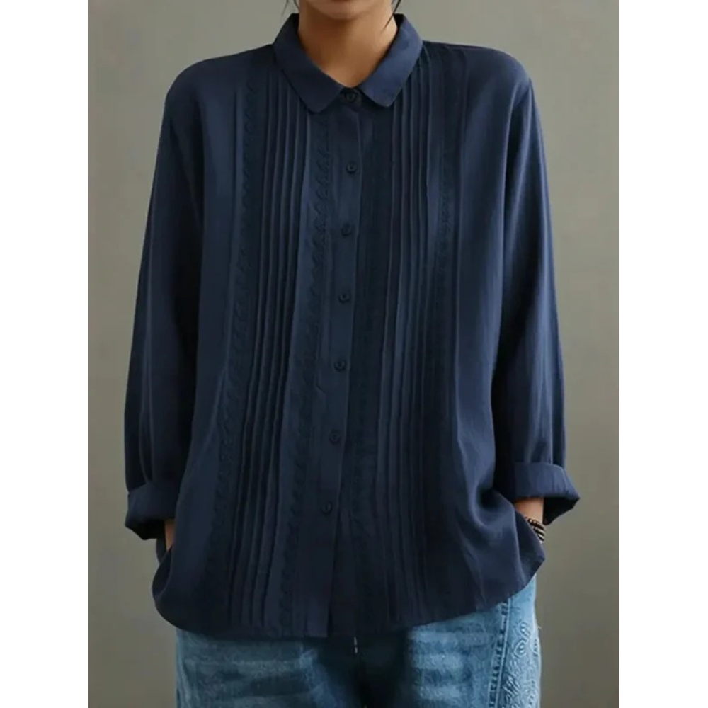 Women’s Pleated Shirt Blouse – Relaxed Long-Sleeve Style for Office and Everyday Wear