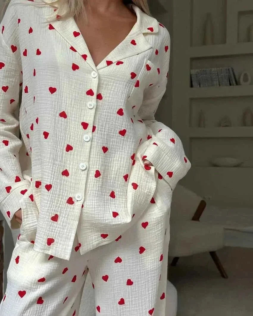 Women’s Printed Pyjama Set – Relaxed Wide-Leg Loungewear for Sleep and Home