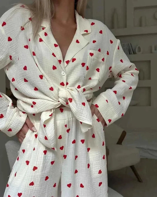 Women’s Printed Pyjama Set – Relaxed Wide-Leg Loungewear for Sleep and Home