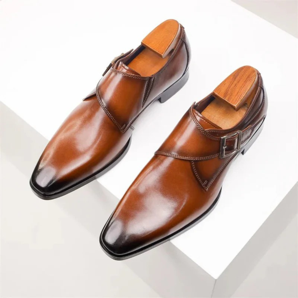 Men’s Single Monk Strap Dress Shoes – Buckled Formal Footwear for Business and Office Wear
