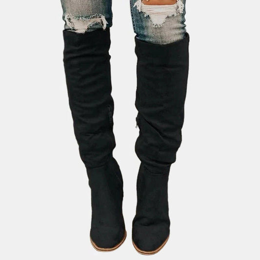 Women’s Over-the-Knee Boots – Block-Heel Tall Boots with Side Zip for Autumn and Winter Wear