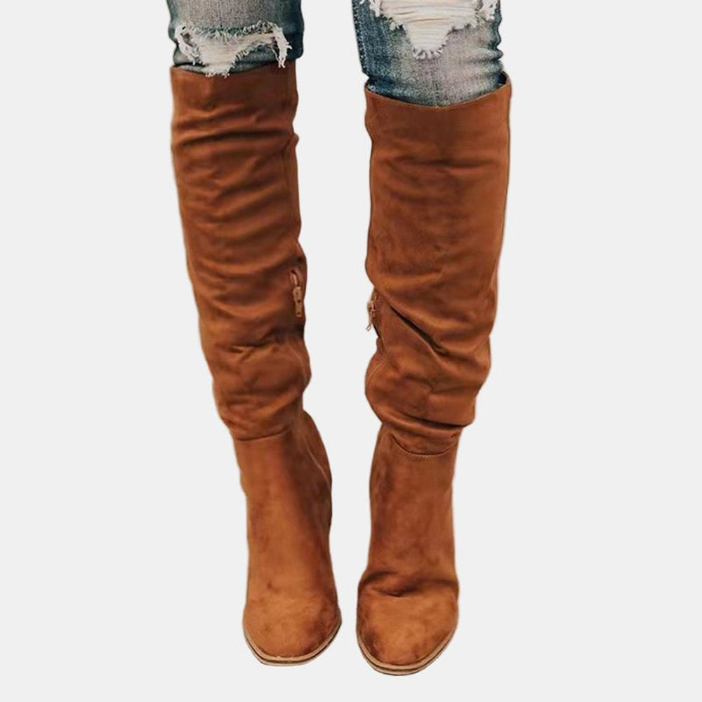 Women’s Over-the-Knee Boots – Block-Heel Tall Boots with Side Zip for Autumn and Winter Wear