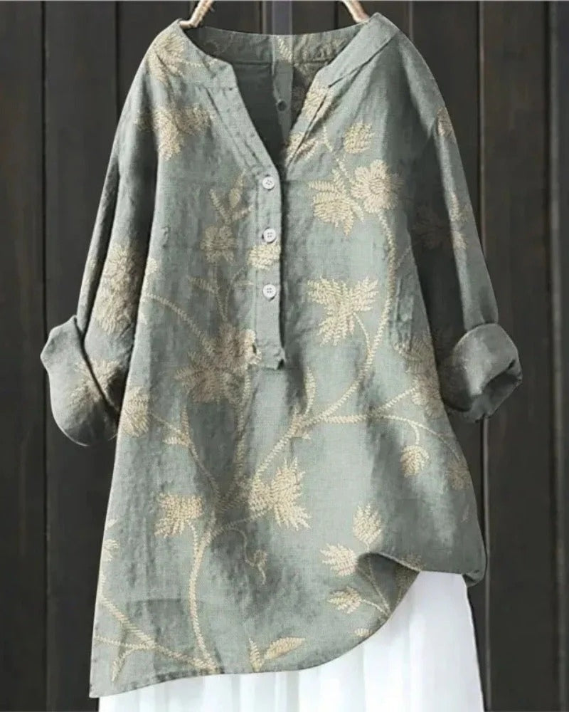 Women’s Printed Patchwork Blouse – Relaxed Long-Sleeve Tunic for Everyday Wear