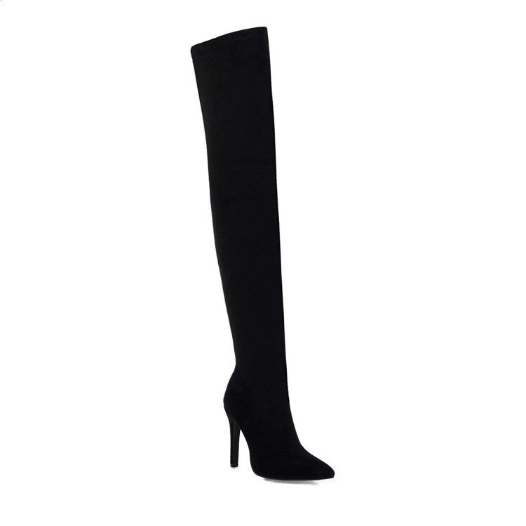 Women's Suede-Look Heeled Pointed-Toe Knee-High Boots