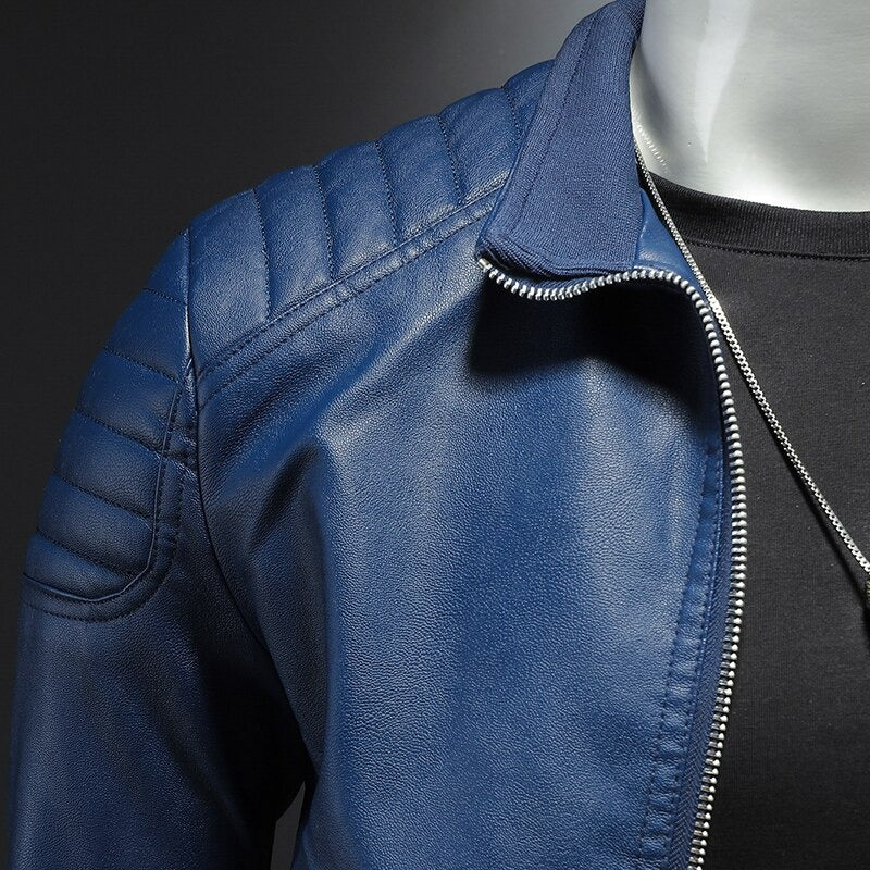 Men’s Quilted-Shoulder Leather Moto Jacket – Sleek Wind-Resistant Layer for City and Weekend Wear