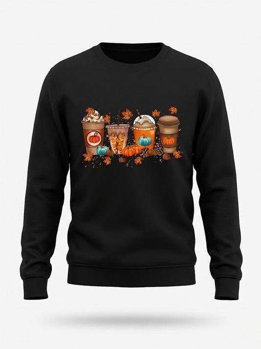 Women’s Autumn Coffee Graphic Sweatshirt – Cosy Casual Crew-Neck Pullover