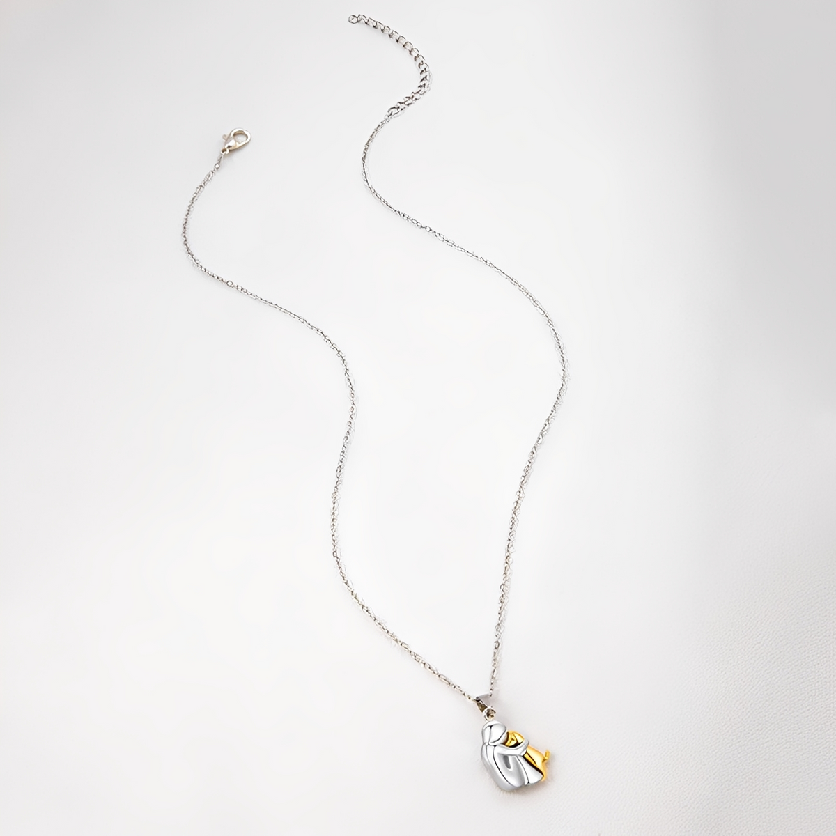 Women’s Dog Love Pendant Necklace – Two-Tone Human and Dog Embrace Charm for Everyday Wear and Gifting