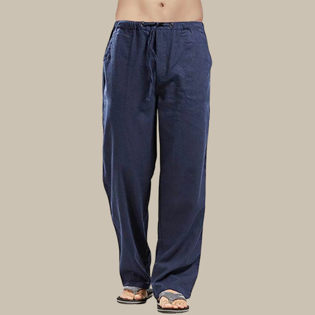 Men’s Drawstring Linen Beach Trousers – Relaxed Straight-Leg Pants for Summer Wear