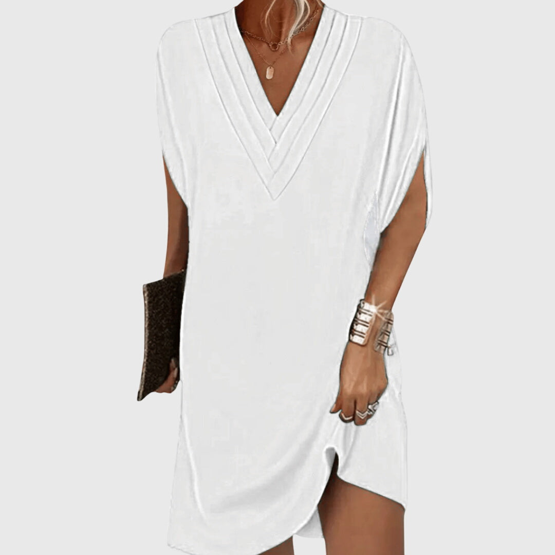 Women’s Relaxed V-Neck Mini Dress – Airy Summer Shift for Holidays and Everyday Wear
