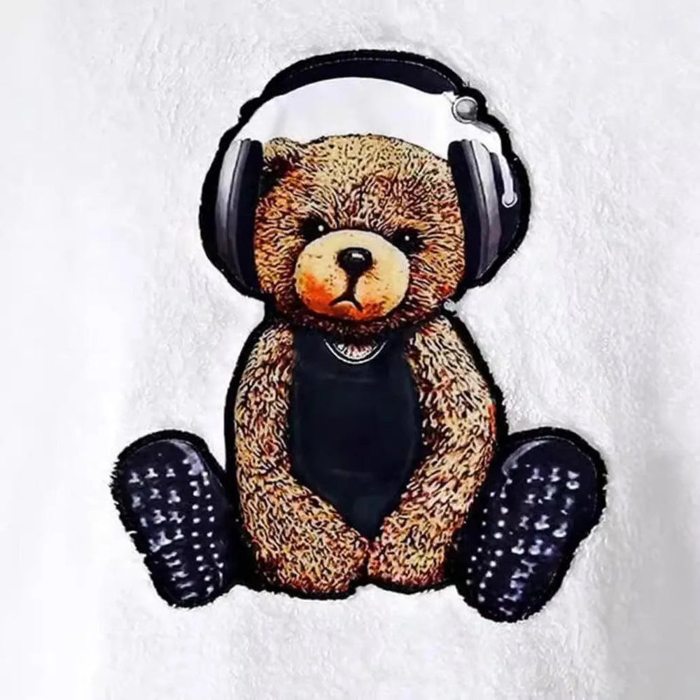 Men’s Teddy Fleece Hoodie – Plush Bear Print Pullover for Casual Winter Wear