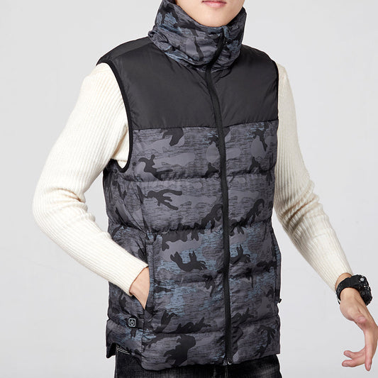 Men’s USB Heated Puffer Vest – Padded High-Collar Gilet with Adjustable Heating Levels