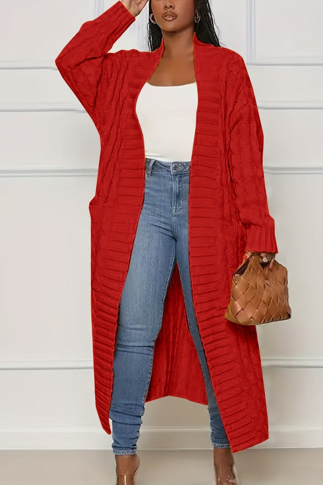 Women’s Long Cardigan – Ribbed V-Neck Longline Cardigan