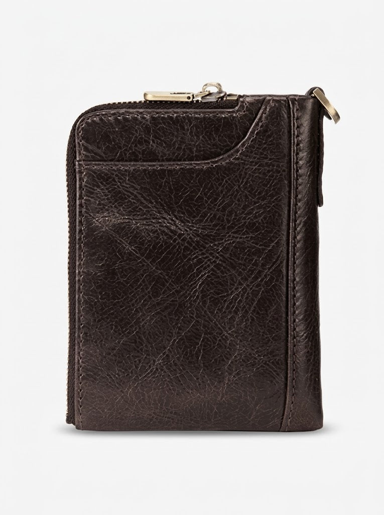 Men’s Genuine Leather RFID Wallet – Zip-Around Bifold with Card Slots and Coin Pocket