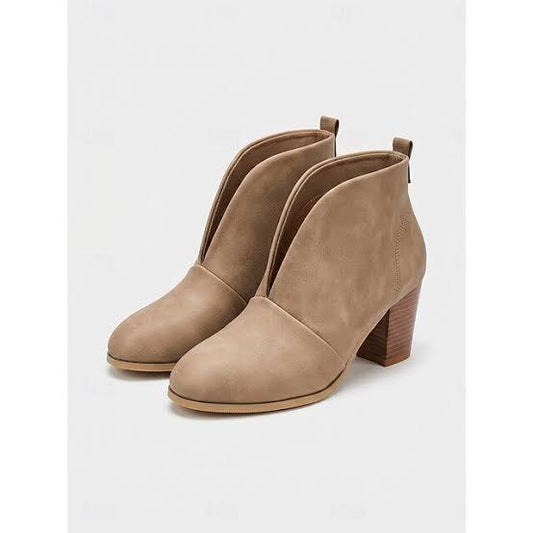 Women’s V-Cut Ankle Boots – Slip-On Low Block Heel Shoes for Casual Everyday Wear