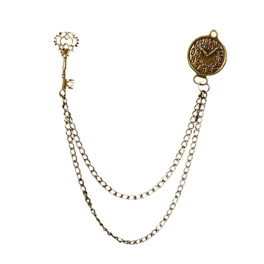 Men’s Double Chain Brooch – Vintage-Inspired Accent for Jackets and Formalwear